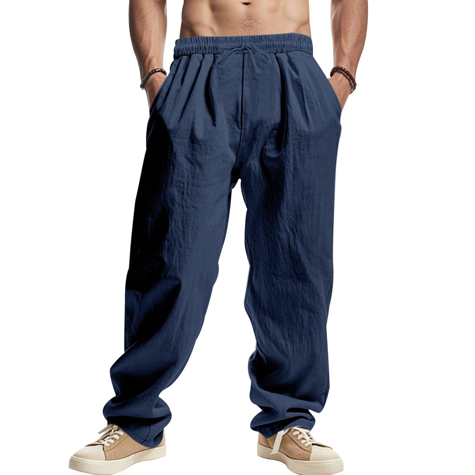BIVENANT Summer Linen Pants for Men Drawstring Pants with Pockets Elastic Waist Casual Jogger Yoga Pants Work Pants 2025