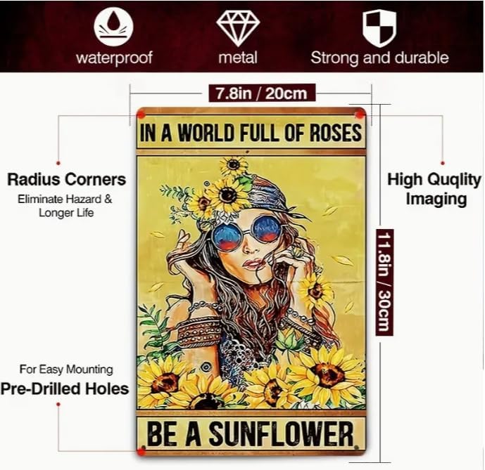 Miniatura 3 de Letrero de pared de metal inspirador de girasol vintage, 8 x 12 pulgadas, amarillo
