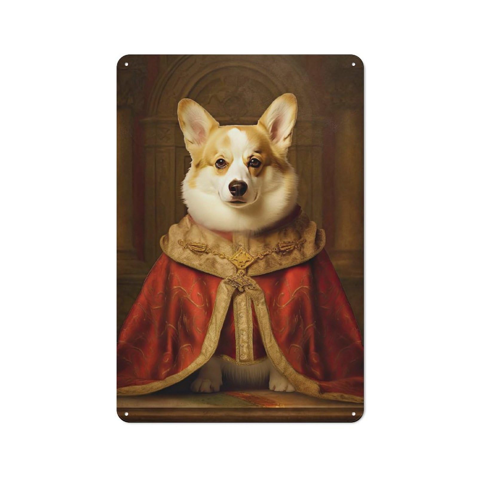 Junmoney Style-21 Metal Plaque With Corgi The Pope Design 30X20cm, Cosy Diner Style Decor For Coffee Bar, Kitchen, Bistro Or Tea Corner