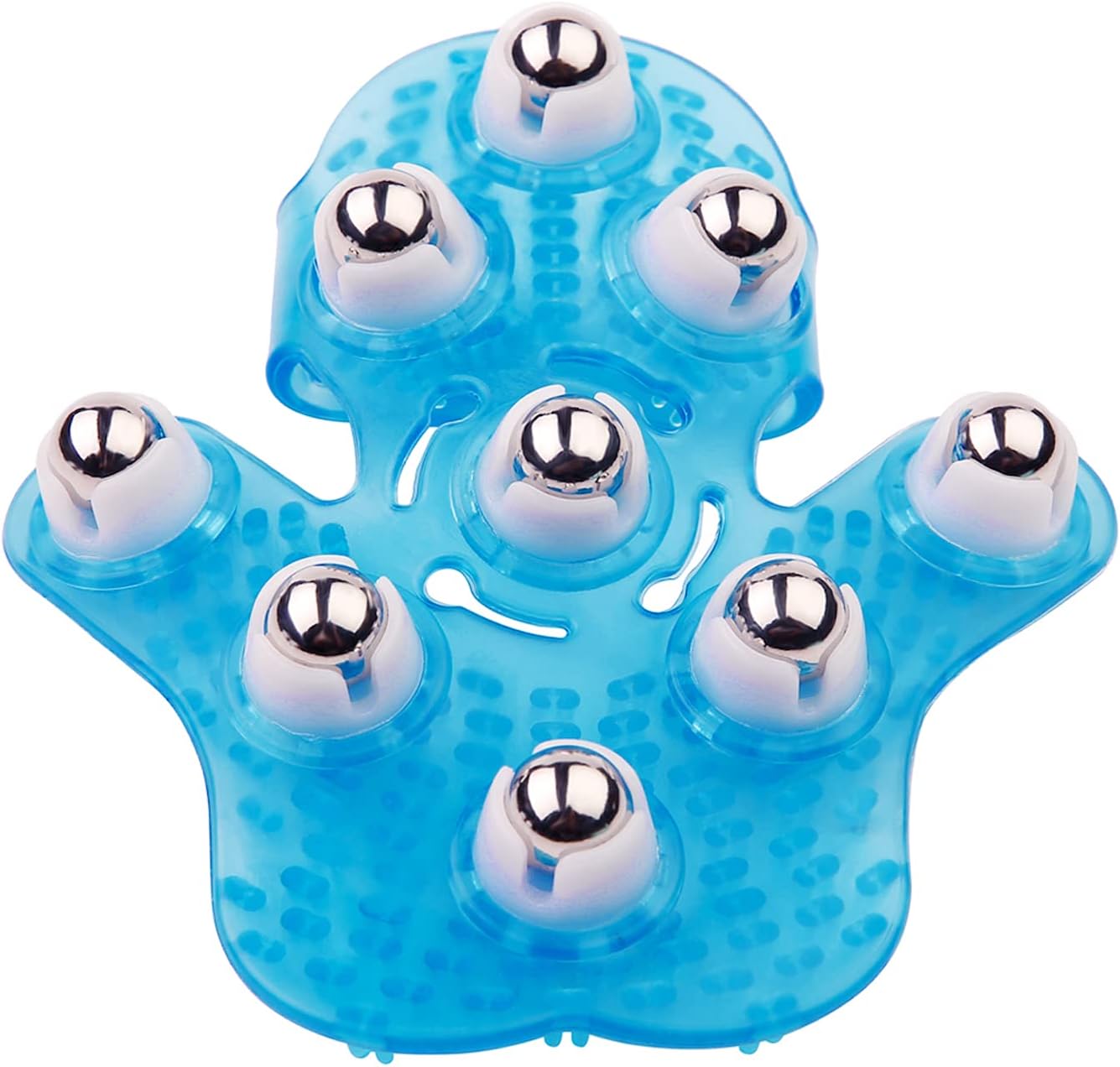 Handheld Massage Ball for Muscle Back Neck Joint Foot Shoulder Leg Pain Relief - Palm Shaped Massage Tool with Roller Balls, Portable Design, Blue
