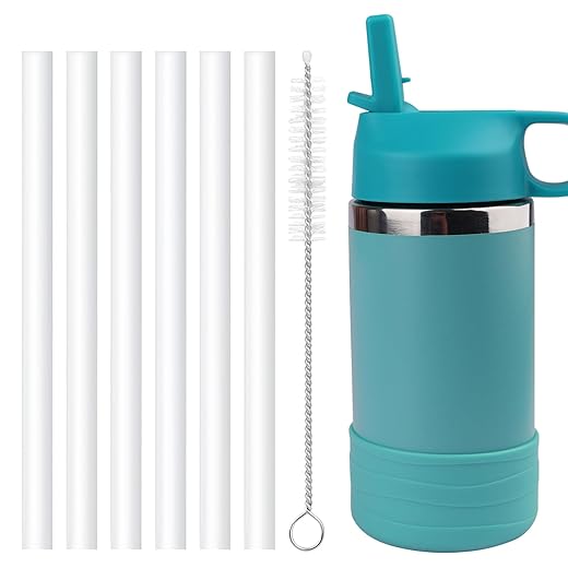 Reusable Replacement Straws Compatible with Hydro Flask Wide Mouth 12oz Kids Water Caps-6 Pack BPA Free Straws and Pack Straw Brush