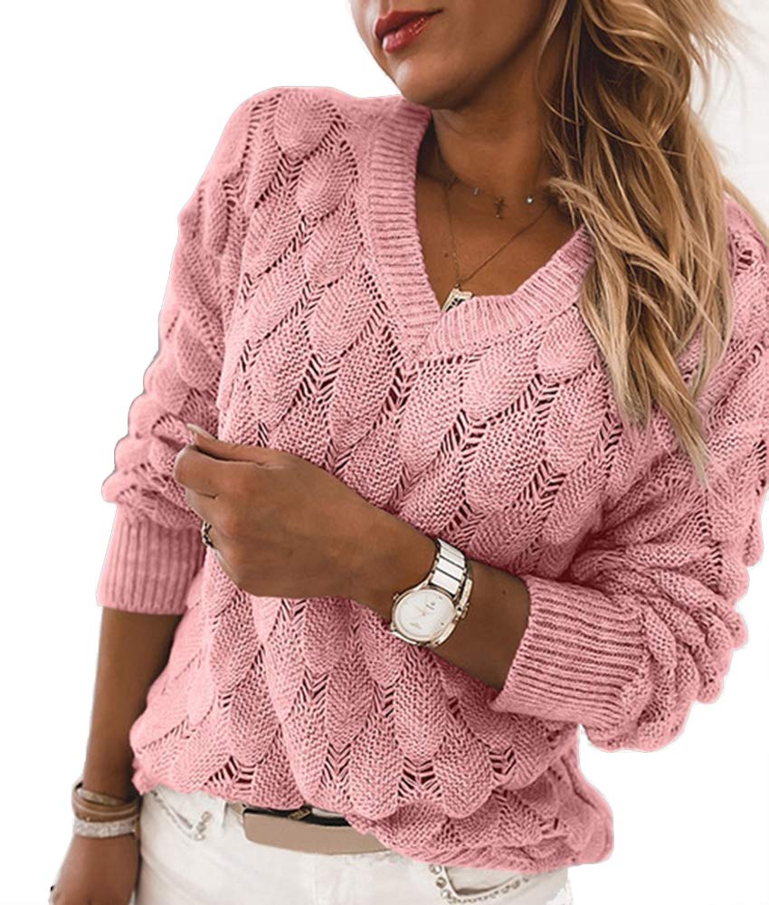 Womens V Neck Long Sleeve Pullover Sweater Lightweight Knit Sweaters Novelty Sweaters
