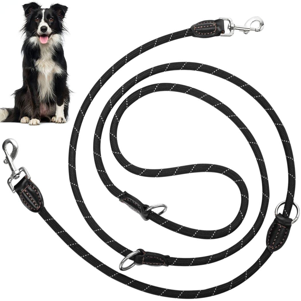 Laisse pour Chien, Laisse Double en Nylon réfléchissant avec 2 mousquetons et 3 Anneaux de réglage, Laisse d'épaule réglable 1,3 cm x 3 mm, pour Jogging et Dressage, Chiens Moyens et Grands