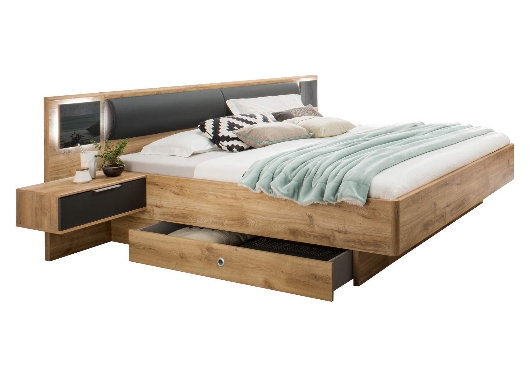 PEGANE Ensemble Chambre Adulte Imitation chêne Poutre - 180 x 200 cm