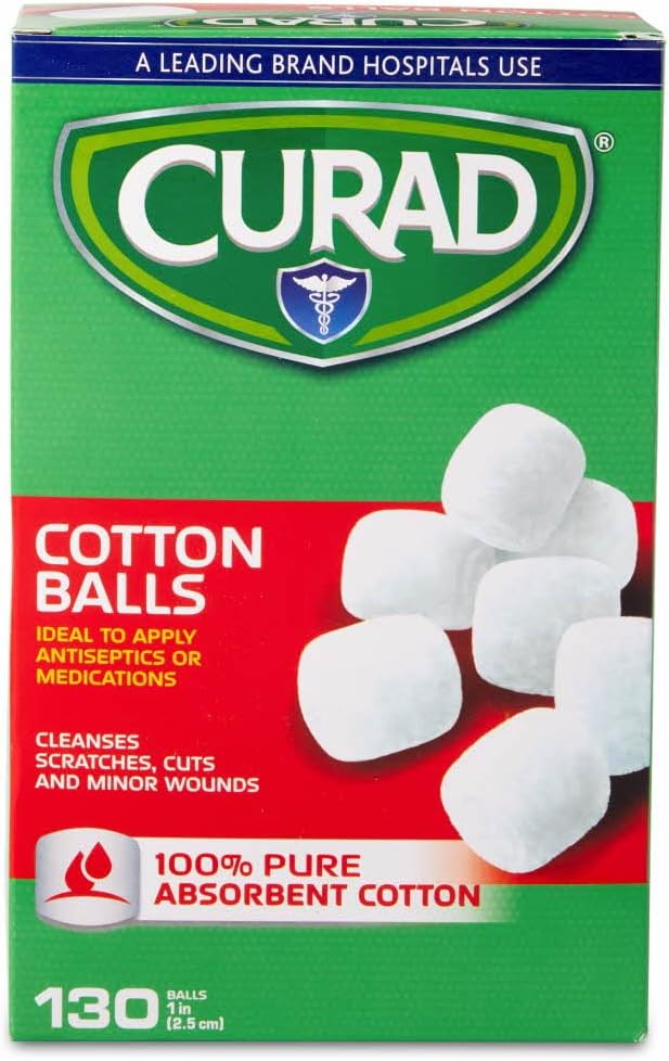 Curad Sterile Cotton Balls 1 Inch 130 Count - Hospital Quality 100% Pure Cotton for Wounds, Meds & Makeup