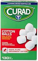 Curad Sterile Cotton Balls 1 Inch 130 Count - Hospital Quality 100% Pure Cotton for Wounds, Meds & Makeup