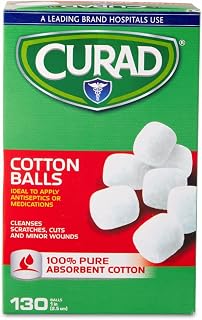Curad Sterile Cotton Balls 1 Inch 130 Count - Hospital Quality 100% Pure Cotton for Wounds, Meds & Makeup