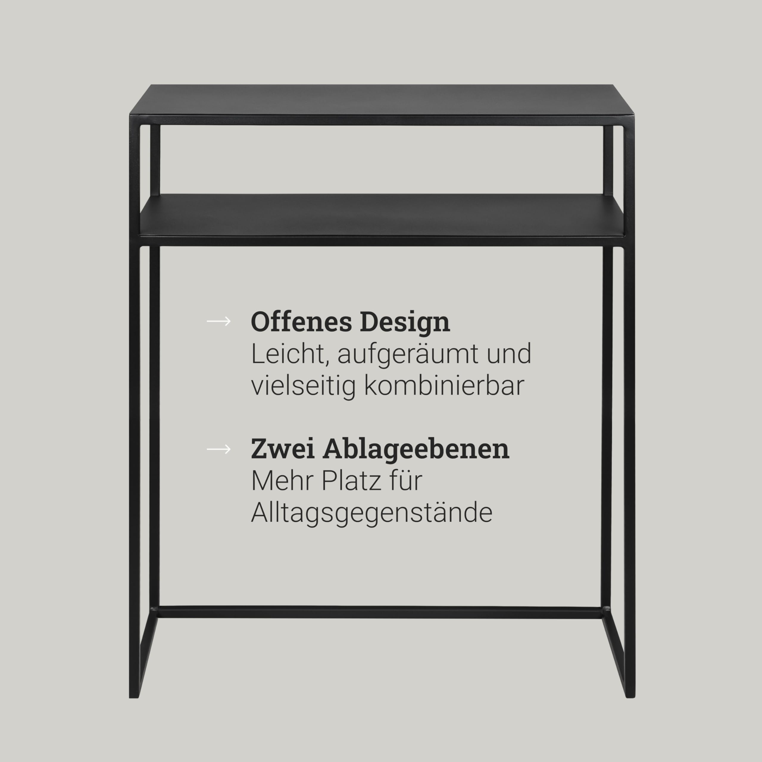 Natural Goods Berlin 1x RECHTECK Konsolentisch Schwarz - Schmales Sideboard Outdoor Regal Hinter Couch Regal Hinter Sofa - Beistelltisch Schwarz Metall - Konsolentisch Schmal - Standregal - Side Table