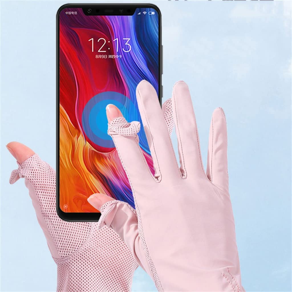 Ice Silk Gloves Thin Cool Feeling Flip Cover Fingerless Mesh Breathable Ice Cool Sports Touch Screen