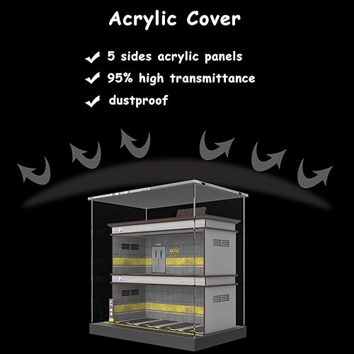 Miniatura 10 de Hot Wheels - Exhibidor de autos a escala 164 con luz LED y cubierta acrílica, ruedas calientes de madera para estacionamiento en 3 pisos con 10