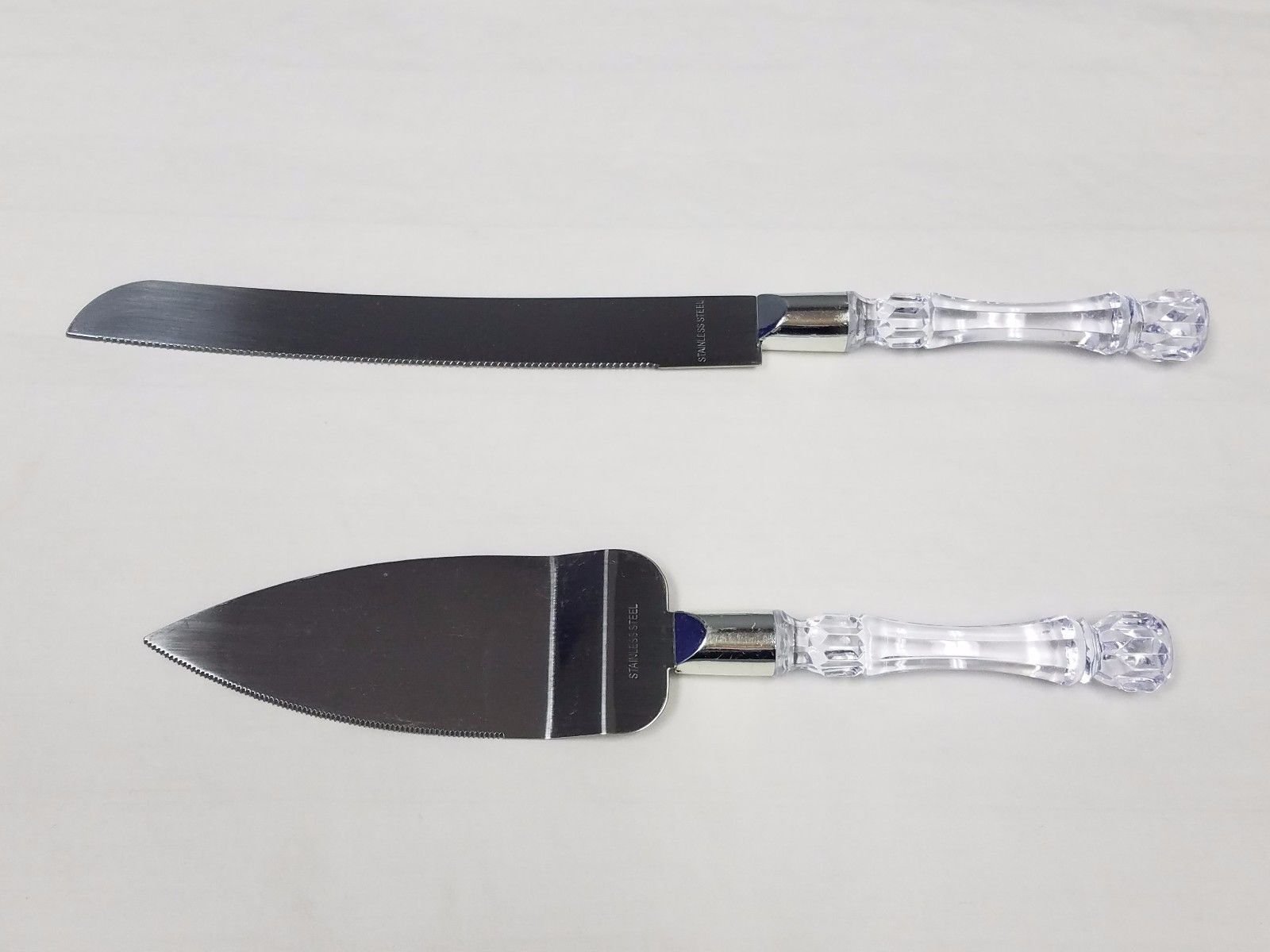 Cake Knife Server Stainless Steel Set Faux Crystal Handle Wedding Party Birthday 2 Pc Set