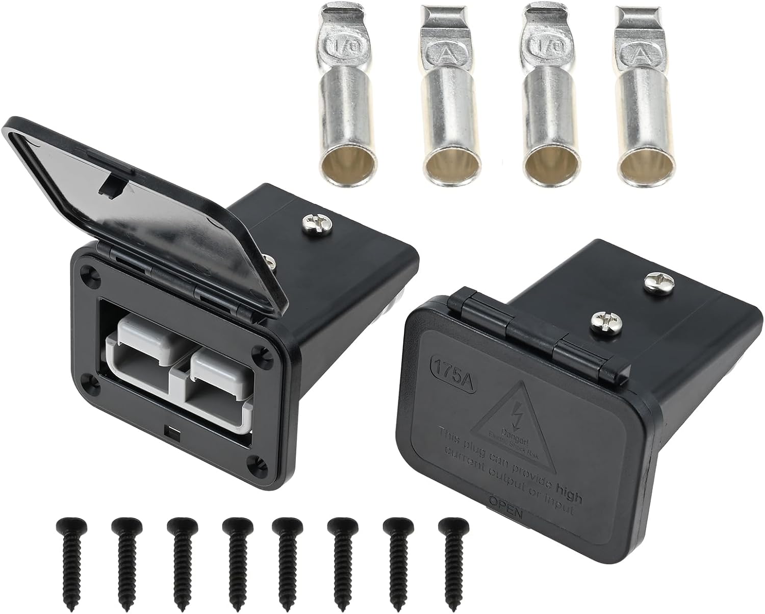 175A Plug Mounting Panel with Dust Cover, 2Pcs Plug Mounting Panel Compatible with Anderson SB175 Series Connectors Flush Mount Recessed Plate, 175Amp Socket Panel 12-24V DC