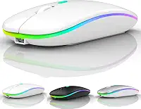 Mouse LED Bluetooth Sem Fio Recarregável para MacBook, Laptop, Mac, iPad, iPad Pro (Branco)