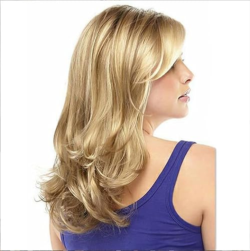 Miniatura 2 de Andongnywell Peluca de cabello sintético resistente al calor para mujer, peluca con flequillo lateral, Dorado