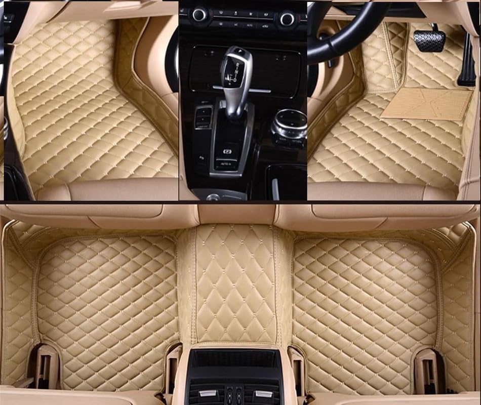 Image of 7D Car Floor Mat Compatible for Mahindra XUV-400|Luxury Leatherette with Grass Car Floor Mat| 100% Waterproof & Washable|Complete Set |Color-Beige