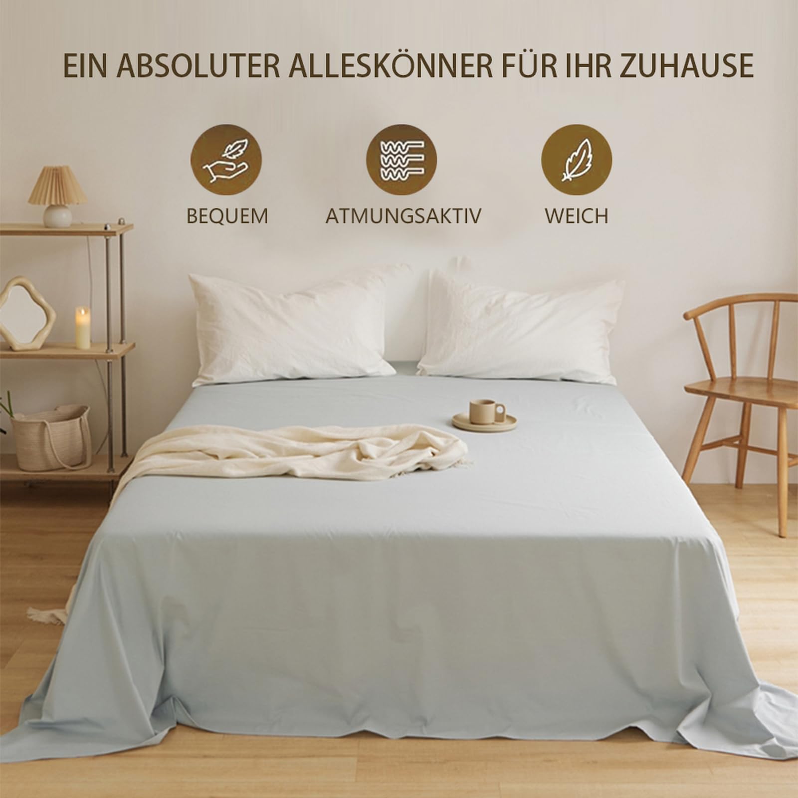 Bettlaken ohne Gummizug 200 x 230cm Baumwolle Betttuch Weiß | Leintuch aus 100 % Baumwolle Betttuch für Doppelbett Weicher und Komfortabel Waschbar und trocknerfest