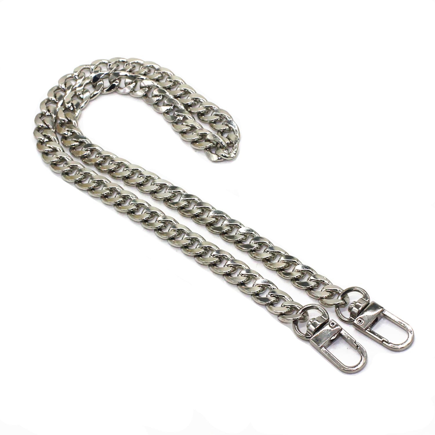 Model Worker DIY Iron Flat Chain Strap Handbag Chains Purse Chain Straps Shoulder Cross Body Replacement Straps with Metal Buckles (31.5", Silver)
