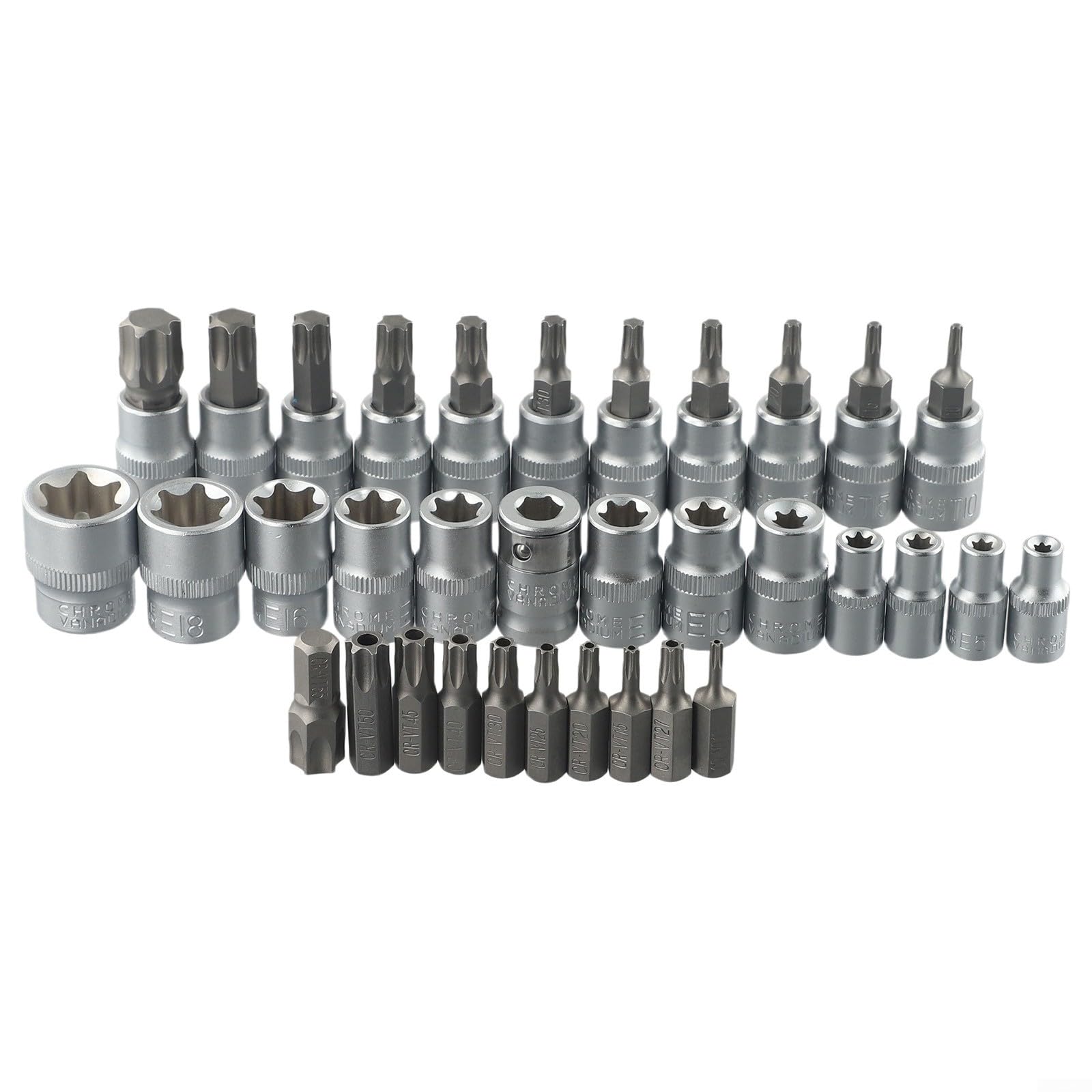 Set di 34 pezzi per chiavi a bussola Torx e punte, in acciaio al cromo vanadio, incluse punte di sicurezza T60, E4-E20 maschio/femmina, riparazione automobilistica