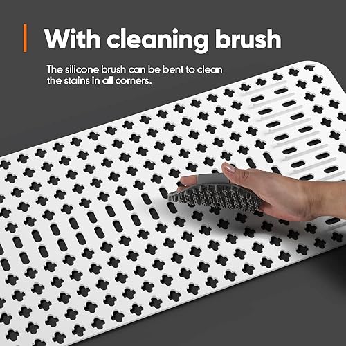 Miniatura 4 de Alfombrilla Grande de Silicona Blanca para Fregadero y Protector con Orificios de Drenaje Recortados para Fregaderos de Cocina Estilo Granja de