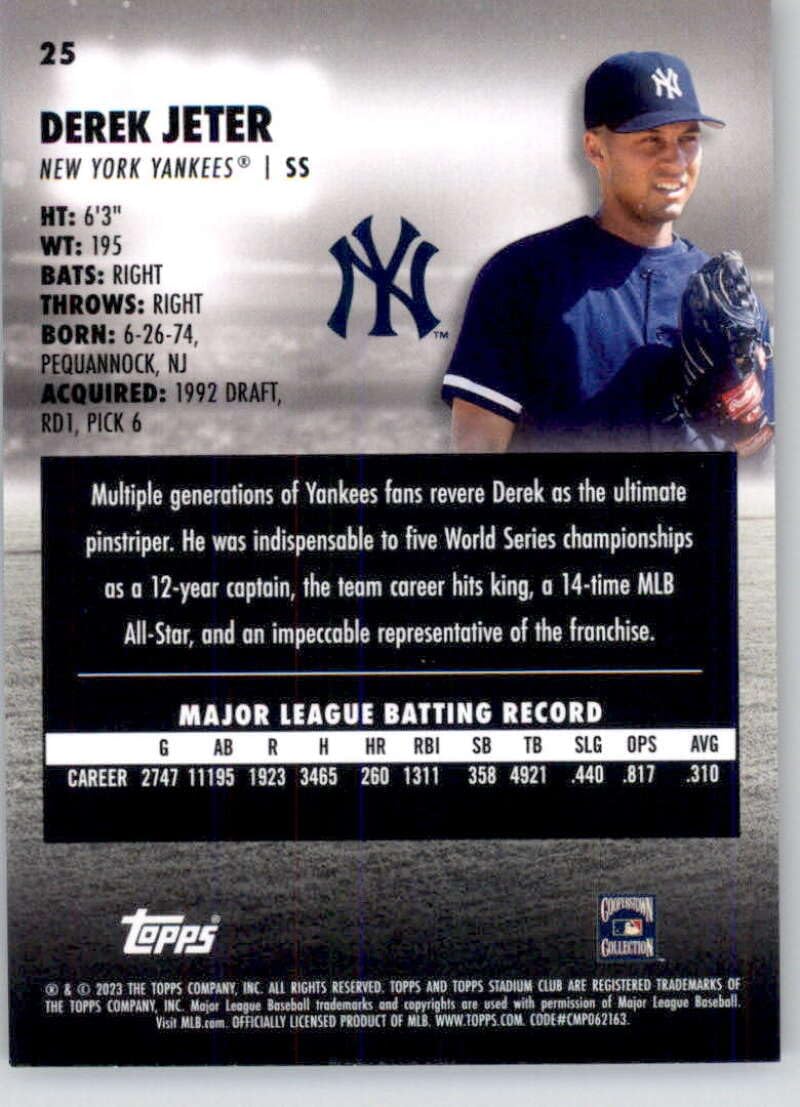 2023 Stadium Club #25 Derek Jeter New York Yankees MLB Baseball Base Trading Card
