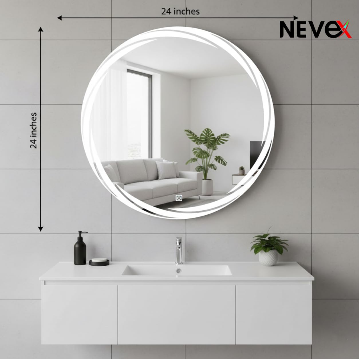 NEVEX LED Wall Mirror - 3 Tone Lighting, Frameless -2 NEVEX LED Wall Mirror - 3 Tone Lighting, Frameless -2