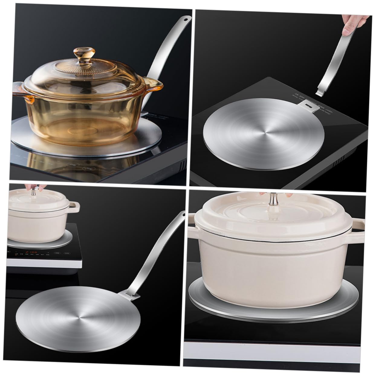 Difusor De Calor De Inoxidable para Inducción y Gas Placa Adaptadora De Cocina con Asa Desmontable Distribución Uniforme De Calor Compatible con Utensilios De Cocina