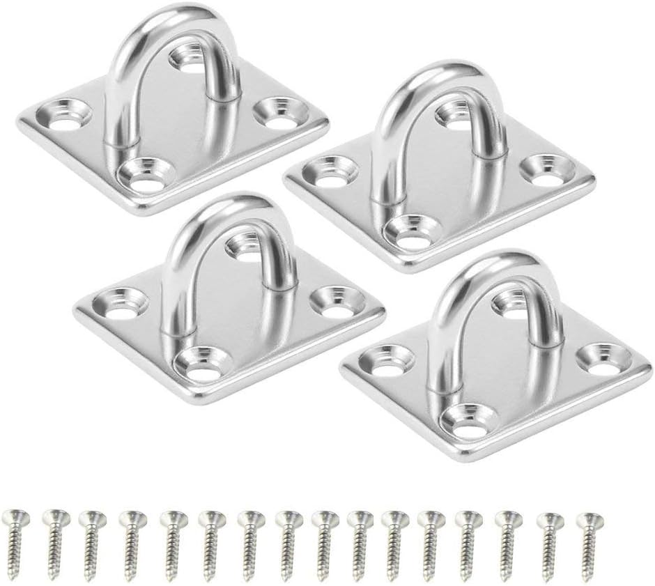 AIYoo Eye Plate with Enclosed Hook 4 Pack 304 Stainless Steel Heavy Duty Ceiling & Wall Mount Hanging Hardware Fitting for Yoga Hammock Swing Marine Boat Application