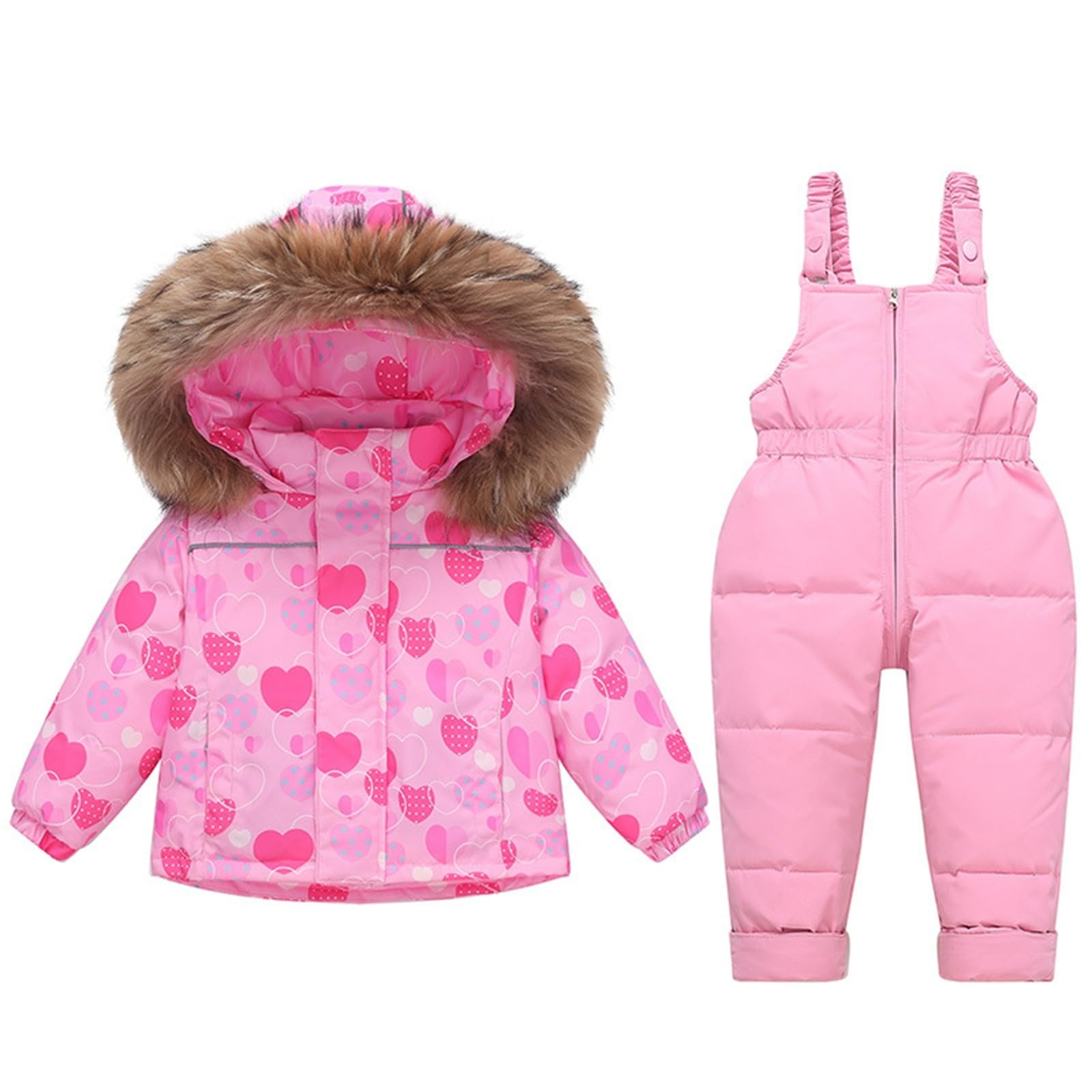 Ensemble Ski Enfant 2 Pièces Veste Capuche Et Salopette Pour Hiver Imperméables Coupe-Vent Vêtements de Ski Fille Chaude Combinaisons de Neige Hiver Salopettes Veste Snowsuit Jumpsuit de Sports
