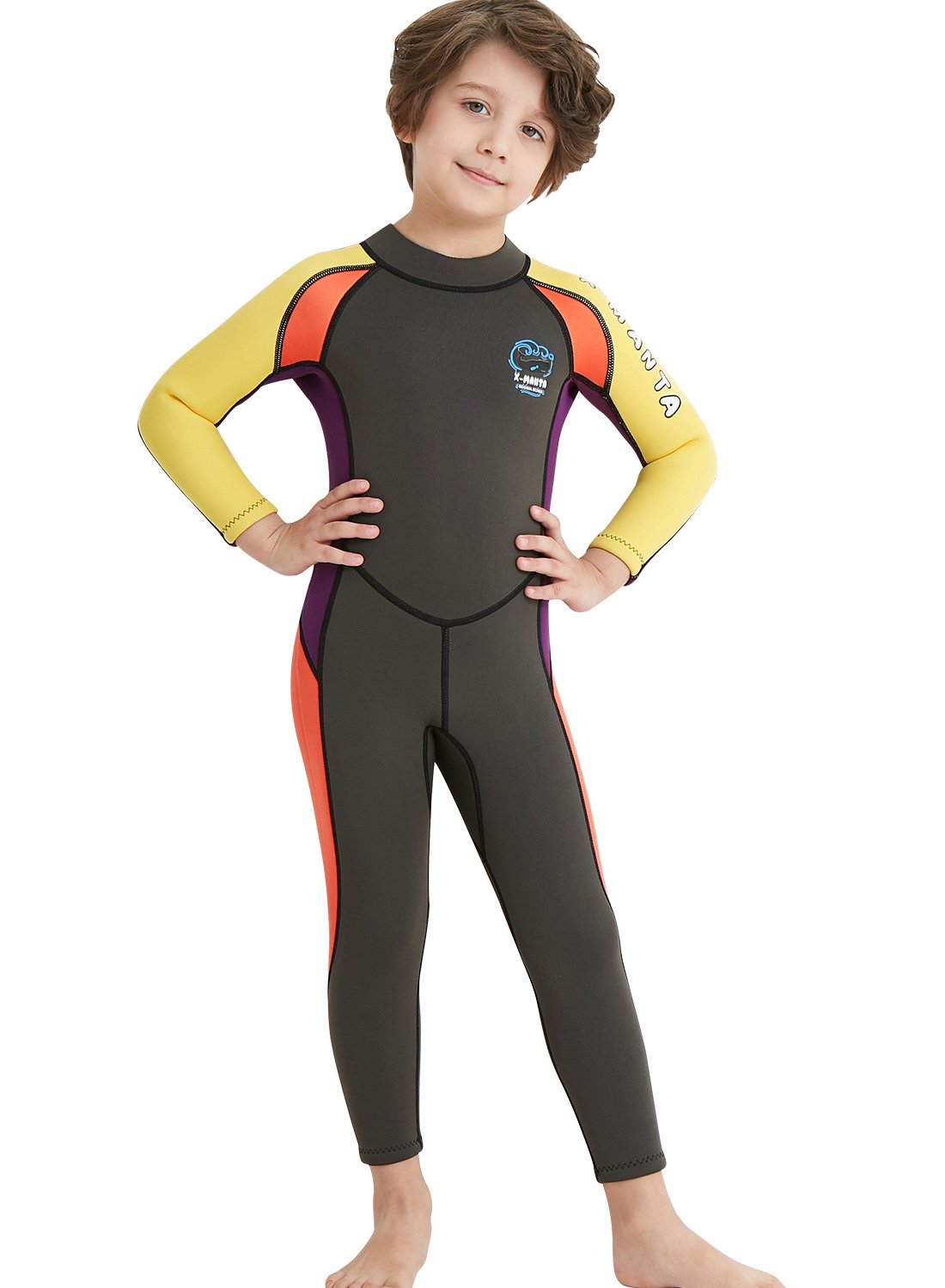 Wesuit Kinder Warm Einteiler Langarm Full Suits Thermo-Badeanzüge UPF 50+ Sonnenschutz Bademode für Jungen Grau XXL