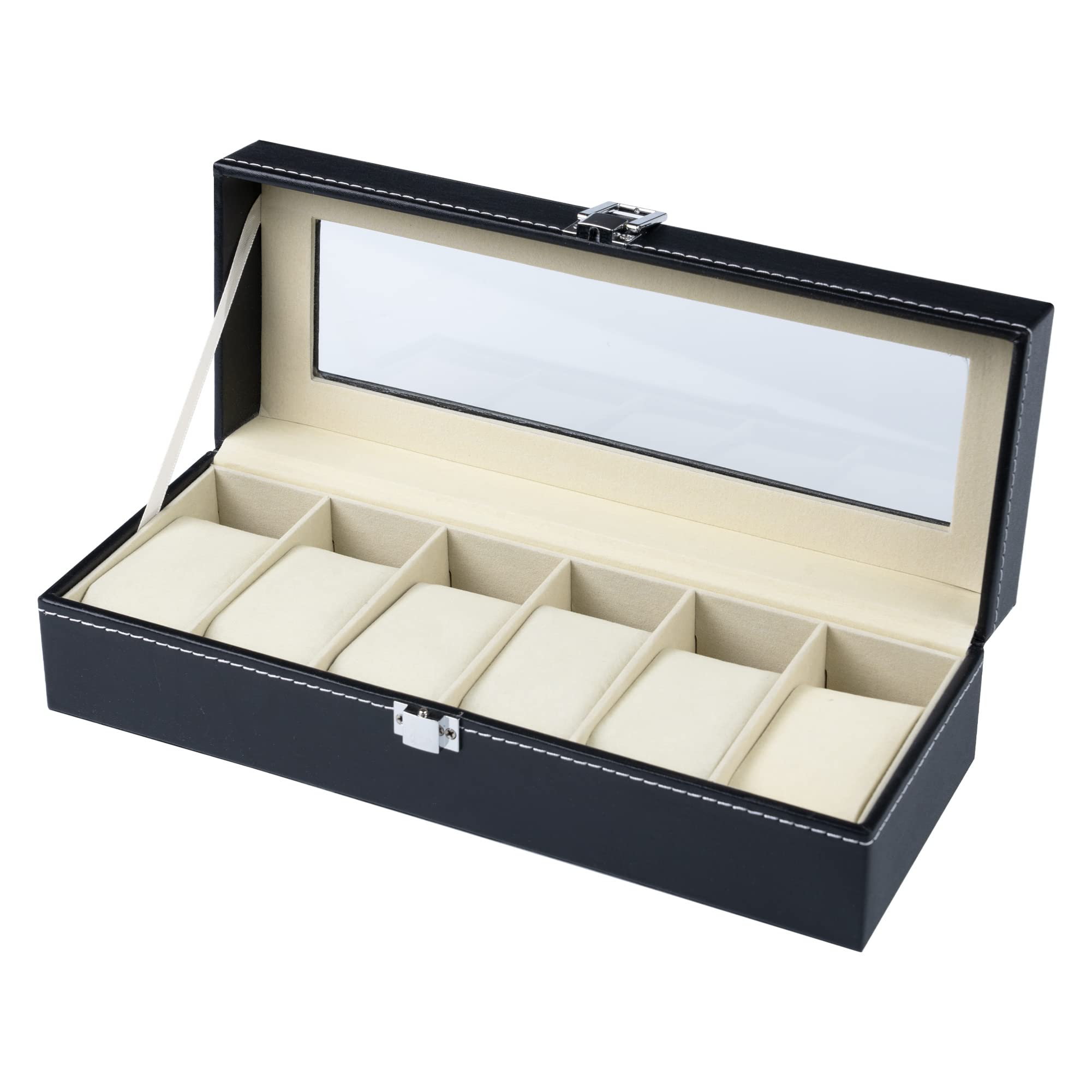 OSVINO Leather Watch Box 6 Slots Watch Case Luxury Jewelry Display Case Watch Storage Organizer Jewelry Collection with Glass Lid (B09KLJ9VTW) Amazon Price History, Amazon Price Tracker