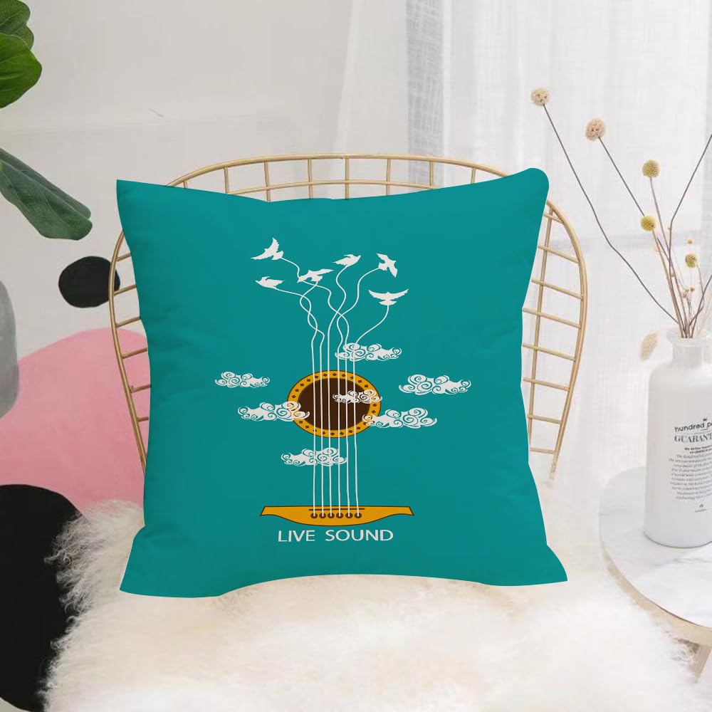 HYOSXW Cushion Cover,Throw Pillow Case Home Decorative for Living Room Bedroom Sofa Chair 16X16 Inch,Musical illustration with concept guitar and birds in the sky,Pillowcase 40X40cm