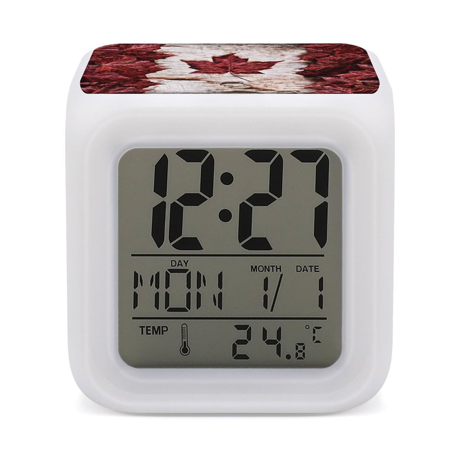 VstaDank Canada Maple Leaf Alarm Clock Alarm Clock with 7 Color Changing Digital Clocks for Bedrooms Sleep Training Clocks with Large Display for Office Kitchen Living Room