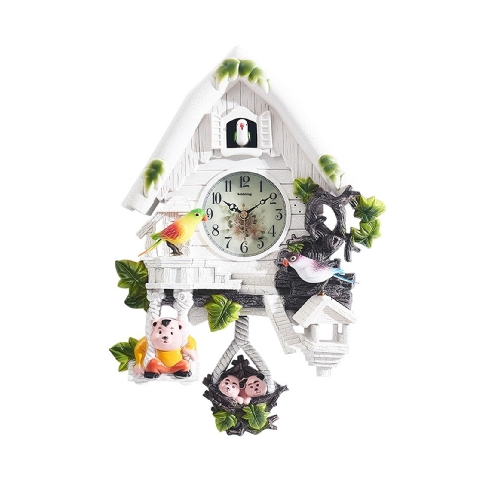 GMGQJST Cuckoo Clock Decorative Hanging Cuckoo Bird Clock Movement Hourly Chirping(White)