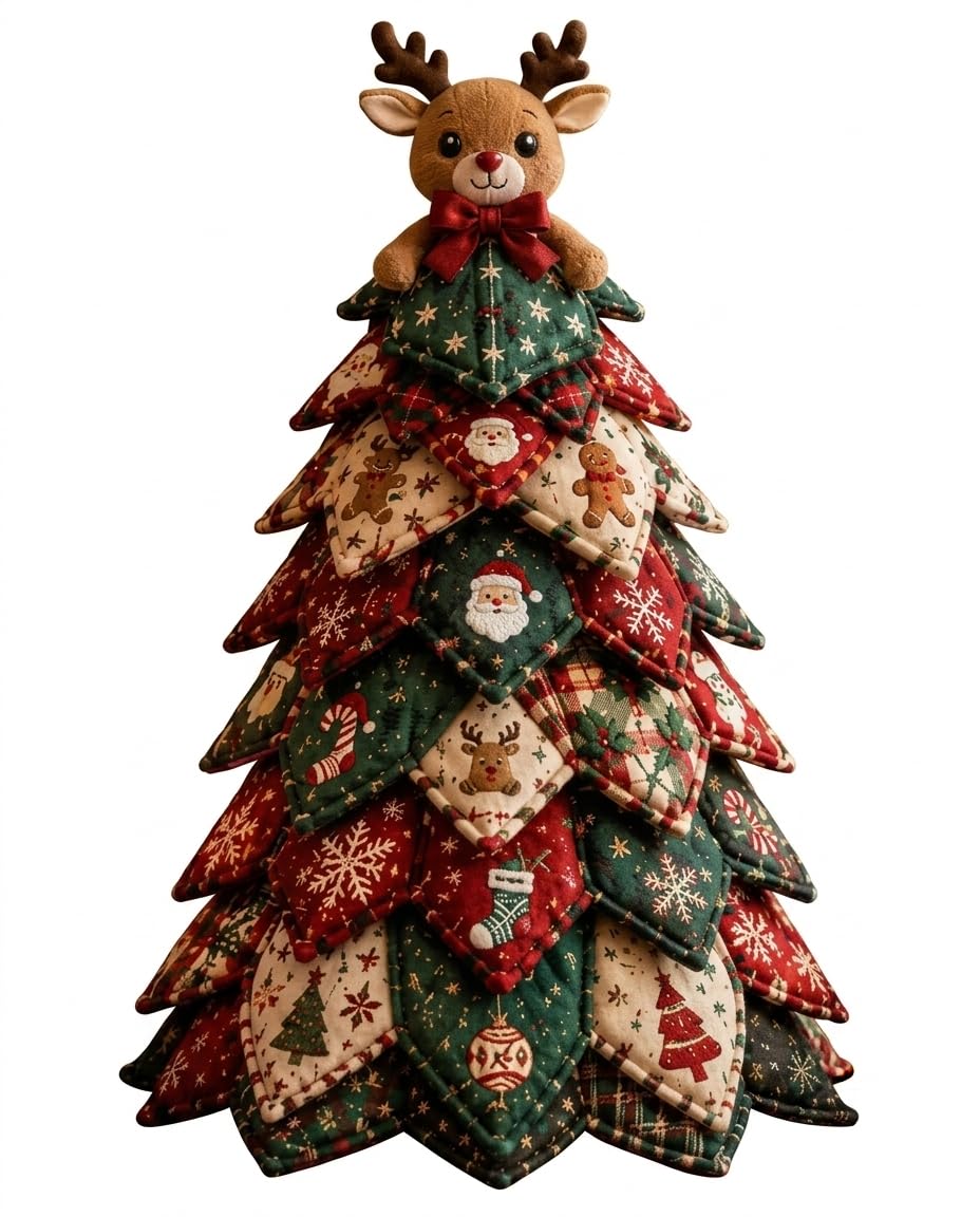 Fabric Christmas Tree Quilt Kit, DIY Patchwork Pattern Americana Decor (B)