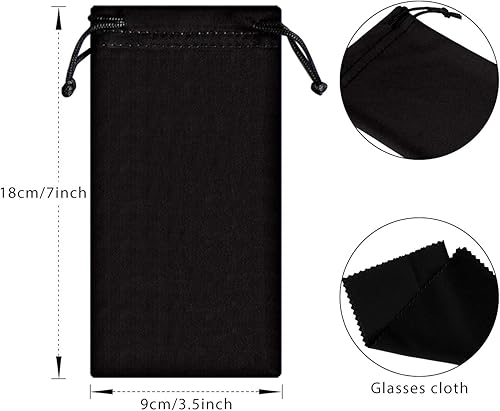 Miniatura 2 de Frienda 12 bolsas de microfibra para lentes de sol, bolsas suaves con 2 paños de limpieza y cordón (negro, gris y azul), Negro, gris y azul