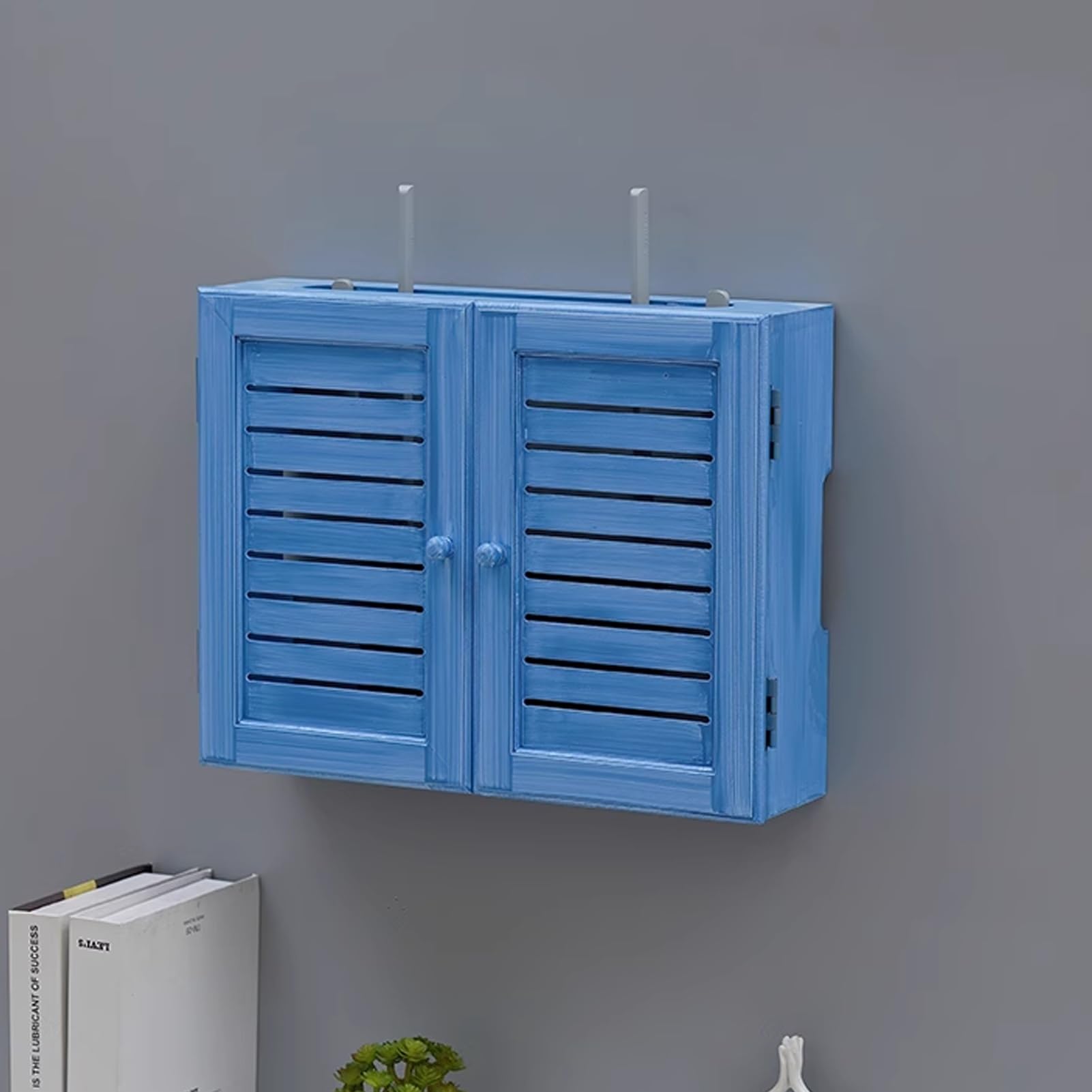 WiFi Storage Box Wall Mount WiFi Router Box Hider Decorative Router Storage Modem Wall Mount Home Media Storages Cabinet for Bedroom Living Room(Blue,47cm/18.5in)