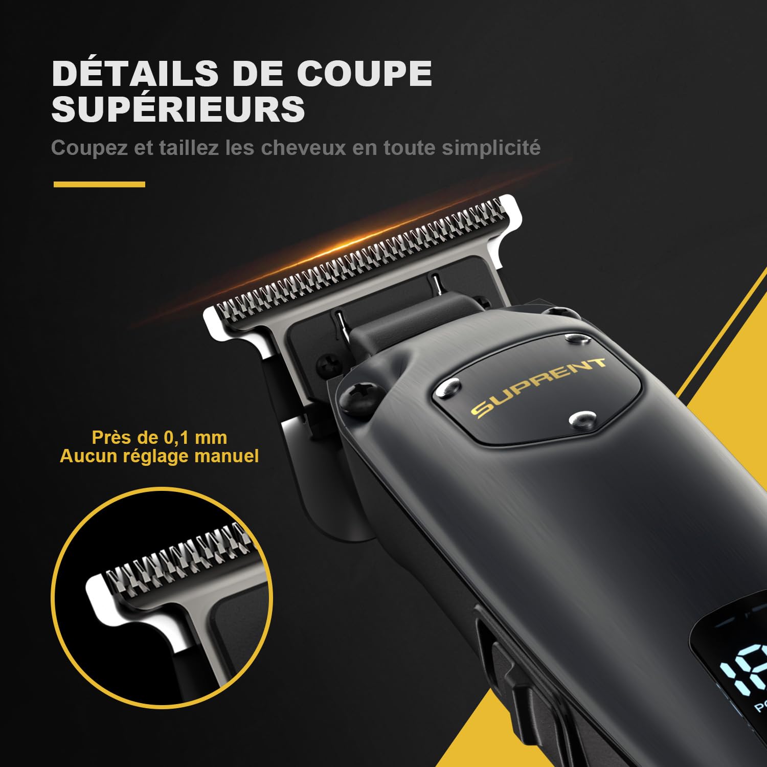 SUPRENT Tondeuse Cheveux Hommes Sans Fil Professionnelle, Set avec T-Blade Barbe Trimmer Gris