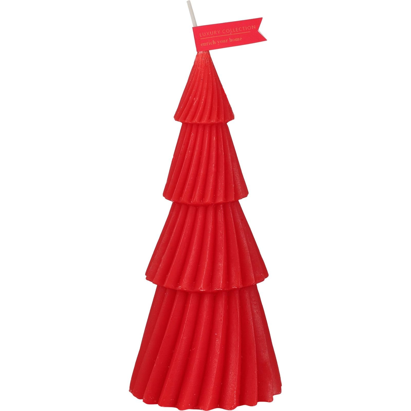 Carousel Home Red Christmas Tree Shaped Candle | Unscented Novelty Tree Christmas Candle | Decorative Twist Christmas Tree Candle - 17cm