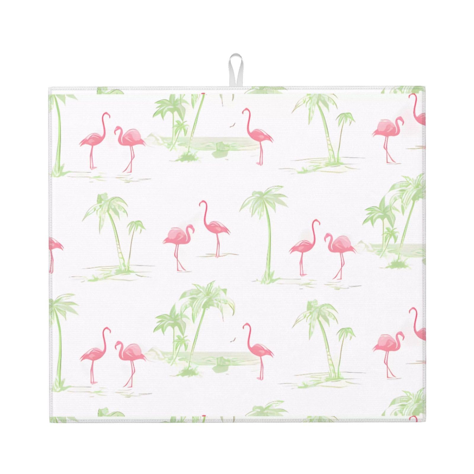 HJFCZH Pink Flamingos Prints Kitchen Drying Mat – High-Capacity Absorbent Dish Cover, Engineered with 4x Weight Absorption, Durable Microfiber & Composite Foam Construction