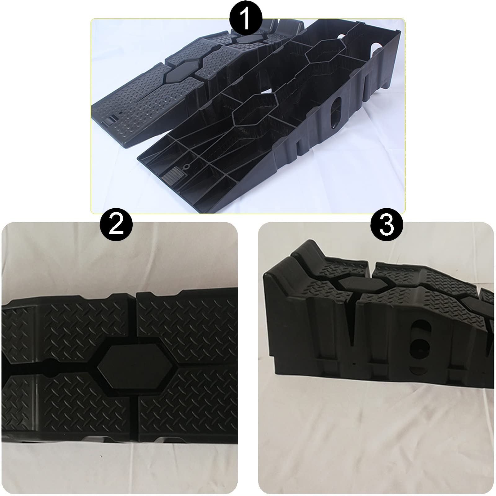 Rampa para vehículos de Alta Resistencia, rampa de Acceso de hasta 2,5 T, 2 rampas de acera portátiles de plástico Negro con peldaños Antideslizantes, rampa de Carga, para Todo Tip
