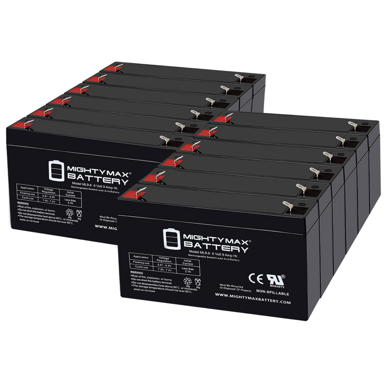 Mighty Max Battery 6V, 9Ah, AGM, F2 Terminal, Replacement Battery Compatible with CyberPower OR1500LCDRM1U - 12 Pack