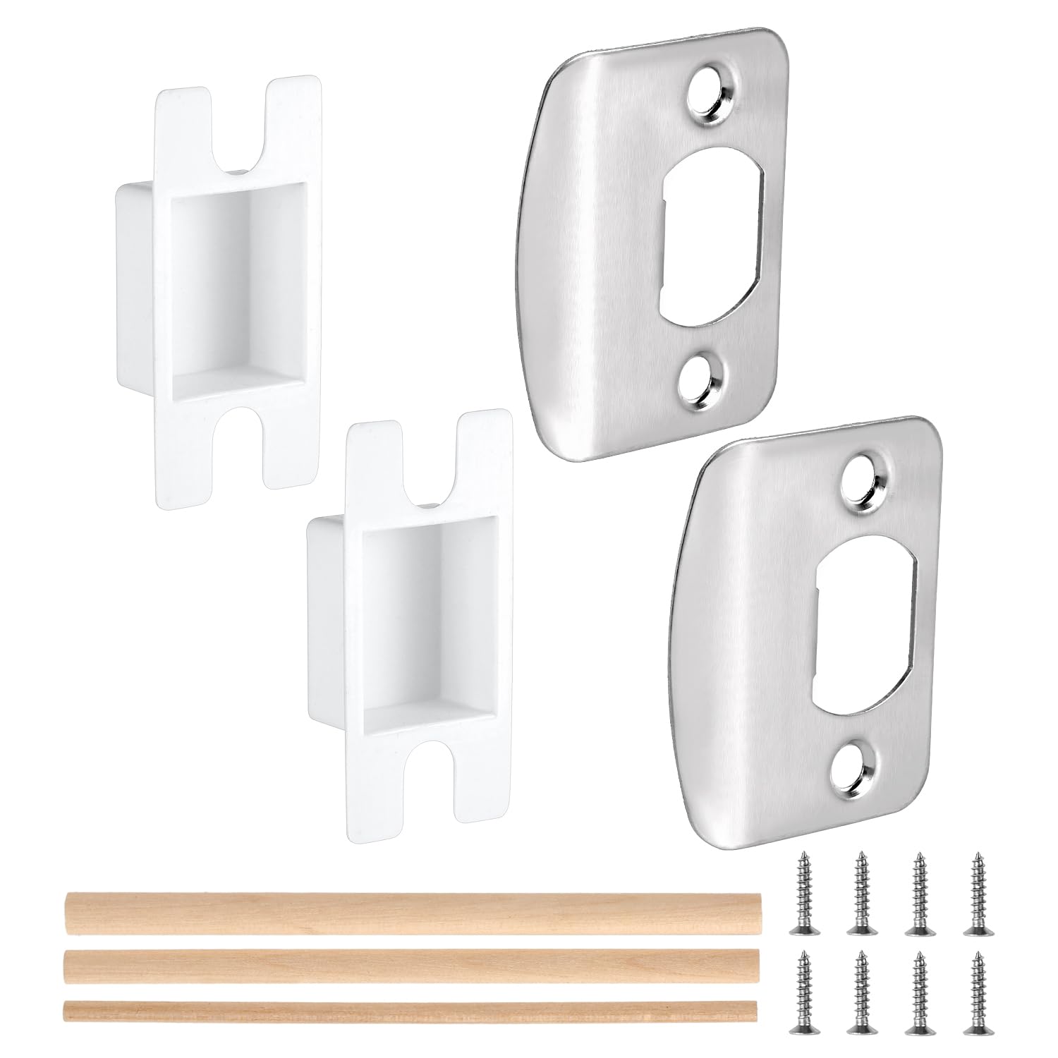 2 Sets Door Strike Plates, Standard Door Latch Restorer with Dust Box Strike Plates for Interior Doors Universal Security Door Lock Hardware Repair Kit with Screws & Dowels