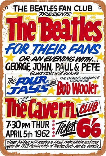 No/Brand The Beatles for Their Fans The Cavern Enseigne en étain rétro métal Peint Art Affiche décoration Avertissement… - Les Beatles, Paul McCartney, John Lennon, RIngo Starr, George Harrison No/Brand The Beatles for Their Fans The Cavern Enseigne en étain rétro métal Peint Art Affiche décoration Avertissement…