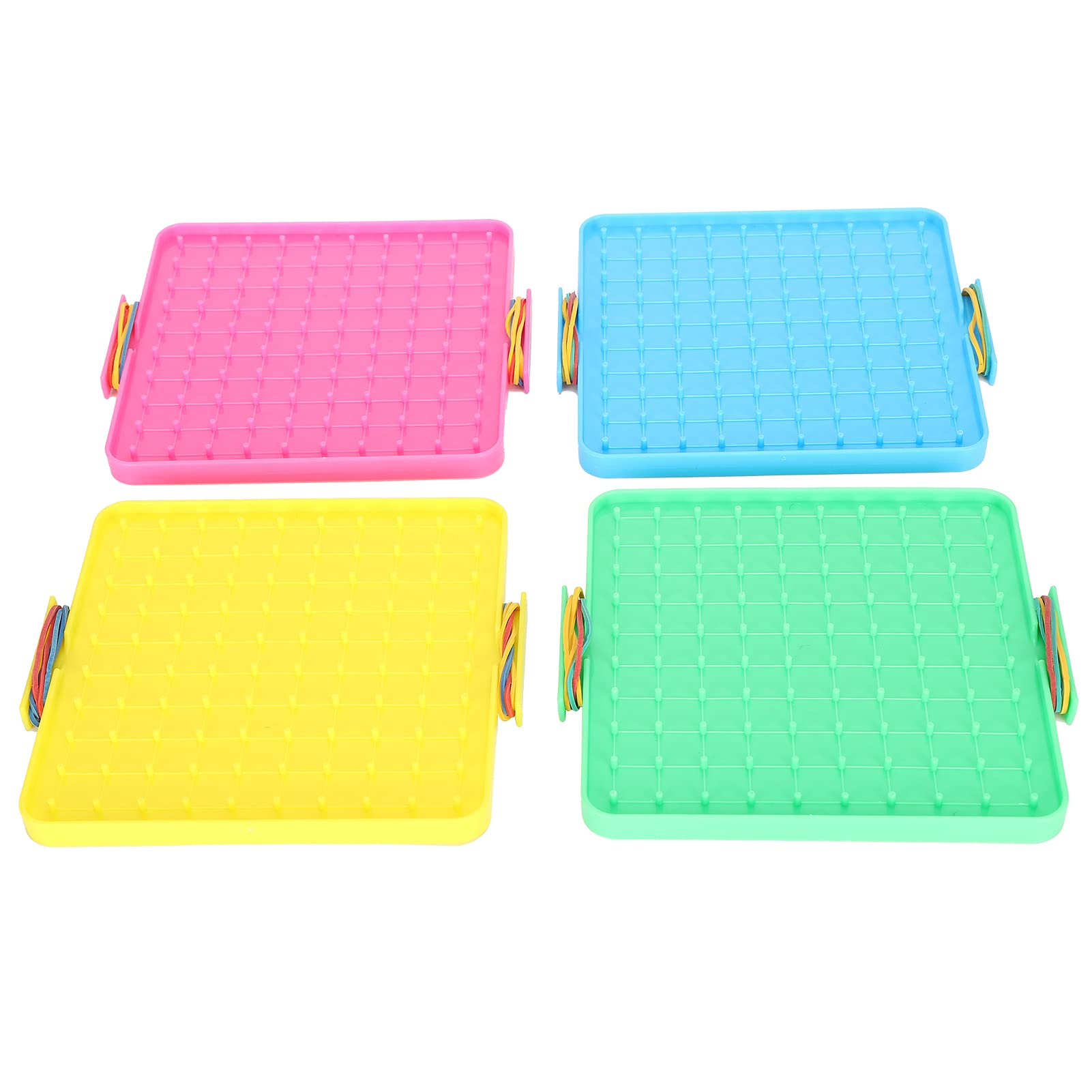 4 Pcs Geoboard Plastic Mathematical Education Board 6.1x6.8x0.4 Inch Brain Teaser Pegboard with Colorful Rubber Bands, Jigsaw Puzzle for Kids Creativity