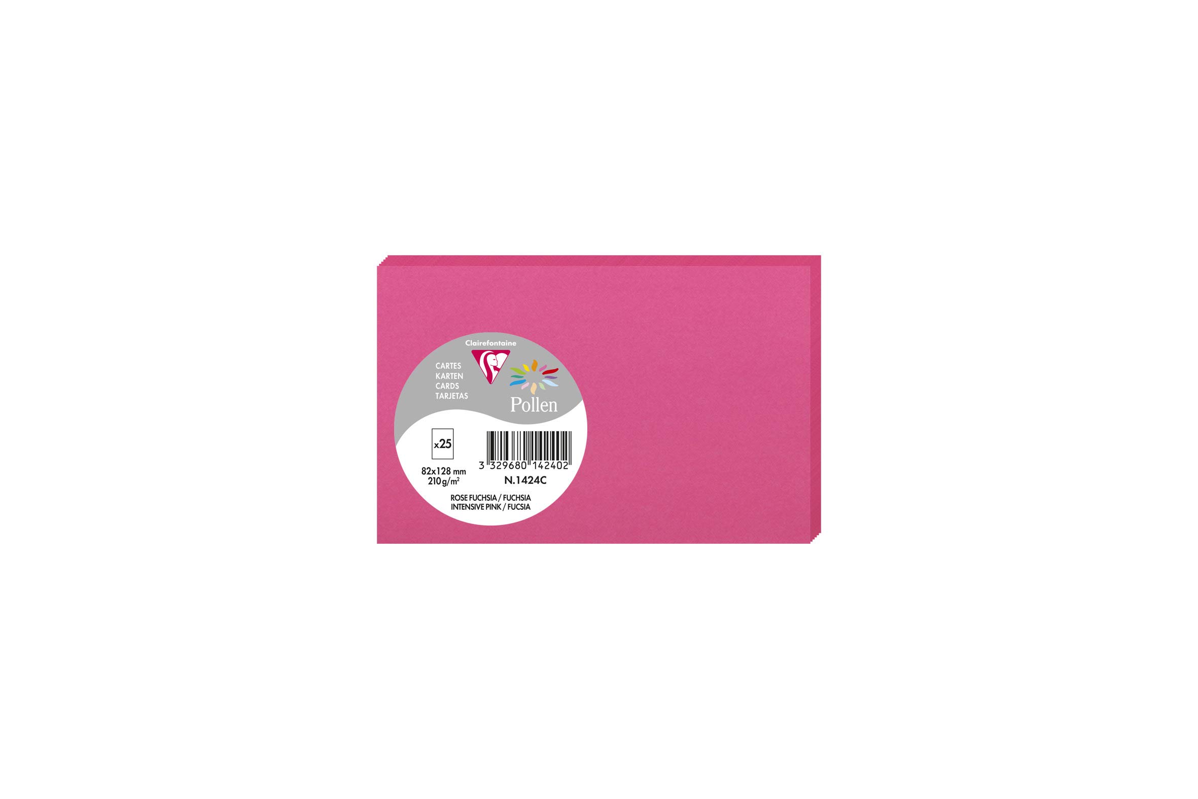 Clairefontaine 1424C Pack of 25 Plain Cards Format 8,2x12,8cm 210gsm Intensive Pink Invitation Cards Events Correspondence Pollen range Smooth Premium Paper