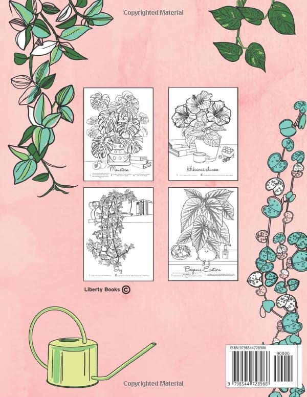Houseplant Lover Coloring Book: 80 Exotic Plants in Cute Indoor Settings With Caring Tips image 3