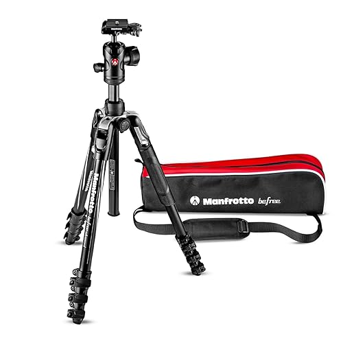 Trípode de cámara avanzado Manfrotto Befree con cierre de palanca, kit de trípode de viaje portátil y compacto con cabeza esférica, trípode de aluminio para cámaras DSLR reflex y sin espejo, accesorios para cámara