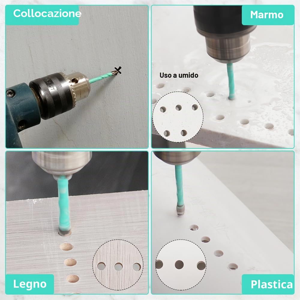 Punte per Gres Porcellanato - Set 10 Pezzi Punte Trapano Diamantate 6mm*4+8/10/12mm per Legno, Plastica, Muratura, Attacco Esagonale a Cambio Rapido