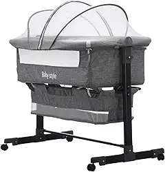 Berço 6 em 1 Portátil Moises Com Mosquiteiro De Bebê Acopla Na Cama (Cinza)