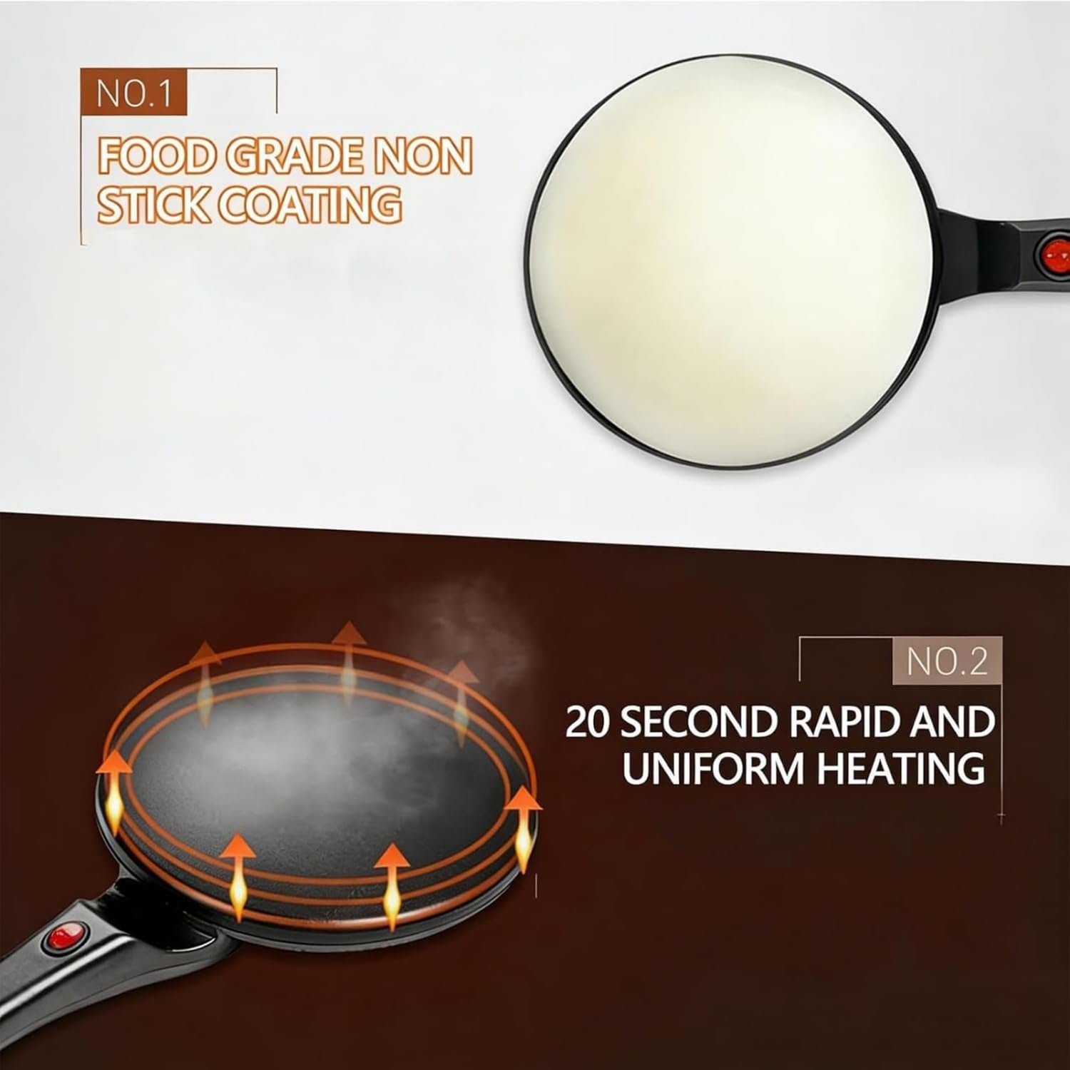 Crepe Maker elettrico, padella antiaderente da 20,3 cm con piastra per immersione e frusta per uova, riscaldamento rapido completamente automatico, controllo automatico della temperatura per crepes